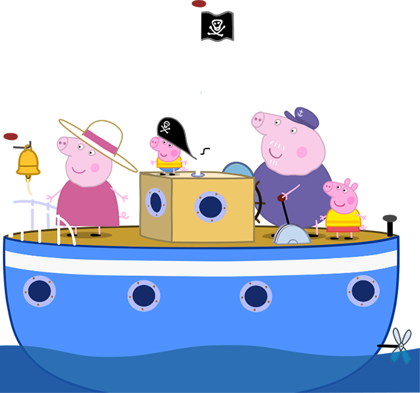 Familie Wutz auf einem Boot